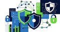 Cyber Security and Data Protection Concept Digital Shields, Locks, Network Royalty Free Stock Photo