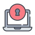 Cyber security, data protection, concept of laptop protected with lock, vector illustration