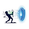Cyber Security and Data Protection Concept Programmer Working on Secure Code with Shield Icon Royalty Free Stock Photo