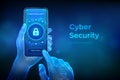 Cyber Security. Data protection concept on virtual screen. Padlock With Keyhole icon. Internet privacy and safety. Antivirus
