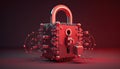 Cyber security digital data protection lock on red background. Database security software development.Made with Generative AI Royalty Free Stock Photo