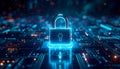 Cyber Security Digital Padlock on Circuit Board for Data Protection and Secure Network Technology Royalty Free Stock Photo