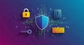 Cyber Security Digital Shield Icon with Lock, Key, Firewall and Binary Code Royalty Free Stock Photo