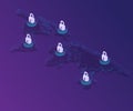 Cyber security with fingerprint lock on world map isometric