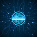 Cyber Security. Fingerprint Scanning Identification System. Finger Print Scanned on Circuit. Biometric Authorization Royalty Free Stock Photo