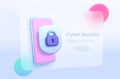 Cyber Security Glassmorphism in 3d style on light background. 3d glassmorphism for web background design. Vector