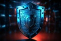 Cyber security guard shields data with neon blue protection technology Royalty Free Stock Photo