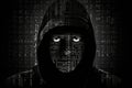 Cyber-security hacker with a hoodie hiding face -computer technology background. Generative AI