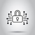 Cyber security icon in flat style. Padlock locked vector illustration on isolated background. Closed password business concept Royalty Free Stock Photo