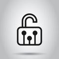 Cyber security icon in flat style. Padlock locked vector illustration on isolated background. Closed password business concept Royalty Free Stock Photo