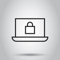 Cyber security icon in flat style. Padlock locked vector illustration on isolated background. Laptop business concept Royalty Free Stock Photo