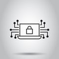 Cyber security icon in flat style. Padlock locked vector illustration on isolated background. Laptop business concept Royalty Free Stock Photo