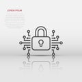 Cyber security icon in flat style. Padlock locked vector illustration on white isolated background. Closed password business Royalty Free Stock Photo