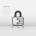 Cyber security icon in flat style. Padlock locked vector illustration on white isolated background. Closed password business Royalty Free Stock Photo