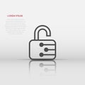 Cyber security icon in flat style. Padlock locked vector illustration on white isolated background. Closed password business Royalty Free Stock Photo