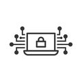 Cyber security icon in flat style. Padlock locked vector illustration on white isolated background. Laptop business concept