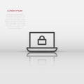 Cyber security icon in flat style. Padlock locked vector illustration on white isolated background. Laptop business concept Royalty Free Stock Photo