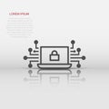 Cyber security icon in flat style. Padlock locked vector illustration on white isolated background. Laptop business concept Royalty Free Stock Photo