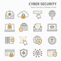 Cyber security icon set. Collection of antivirus firewall, verification, digital key and more. Vector illustration Royalty Free Stock Photo