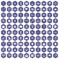 100 cyber security icons hexagon purple Royalty Free Stock Photo