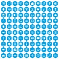 100 cyber security icons set blue Royalty Free Stock Photo