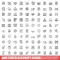 100 cyber security icons set, outline style Royalty Free Stock Photo