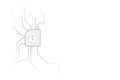 Cyber security illustration, grey lock file icon on circuit line on white background, copy space composition.