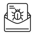 Cyber security and information or network protection infected email virus line style icon