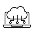 Cyber security and information or network protection laptop cloud computing data technology line style icon