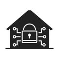 Cyber security and information or network protection smart house padlock silhouette style icon Royalty Free Stock Photo