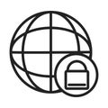 Cyber security and information or network protection world lock padlock privacy line style icon