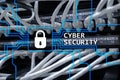 Cyber security, information privacy and data protection concept on server room background