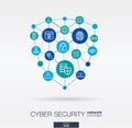 Cyber security integrated thin line web icons in shield shape. Royalty Free Stock Photo