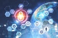 Cyber securtity interface and icons, Earth Royalty Free Stock Photo