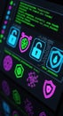 Cyber Security Interface with Locks and Shields Royalty Free Stock Photo