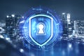 Cyber security interface in night city Royalty Free Stock Photo