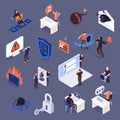 Cyber Security Isometric Icons Set