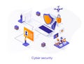 Cyber security isometric web banner. Network and data protection isometry concept. Firewall software 3d scene, Internet privacy Royalty Free Stock Photo