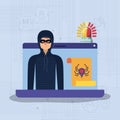 Cyber security with laptop and hacker Royalty Free Stock Photo