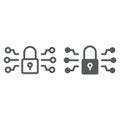 Cyber security line and glyph icon, technology and protection, padlock sign, vector graphics, a linear pattern on a