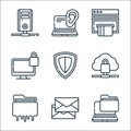 cyber security line icons. linear set. quality vector line set such as laptop, clone, data leak, cloud computing, shield,