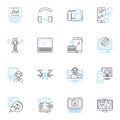 Cyber security linear icons set. Encryption, Malware, Firewall, Hackers, Phishing, Vulnerabilities, Authentication line