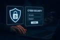 Cyber security login interface with shield icon protecting user credentials Royalty Free Stock Photo
