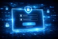 Cyber Security Login Screen With Data Protection Shield And Digital Network Background Royalty Free Stock Photo