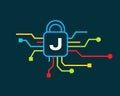Cyber Security logo with J letter concept. J letter logo for Cyber Protection, technology, biotechnology and high tech Royalty Free Stock Photo