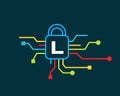 Cyber Security logo with L letter concept. L letter logo for Cyber Protection, technology, biotechnology and high tech Royalty Free Stock Photo