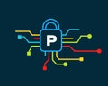 Cyber Security logo with P letter concept. P letter logo for Cyber Protection, technology, biotechnology and high tech Royalty Free Stock Photo