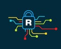 Cyber Security logo with R letter concept. R letter logo for Cyber Protection, technology, biotechnology and high tech Royalty Free Stock Photo
