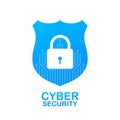 Cyber security logo with shield and check mark. Security shield concept. Internet security. stock illustration
