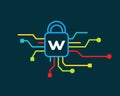 Cyber Security logo with W letter concept. W letter logo for Cyber Protection, technology, biotechnology and high tech Royalty Free Stock Photo